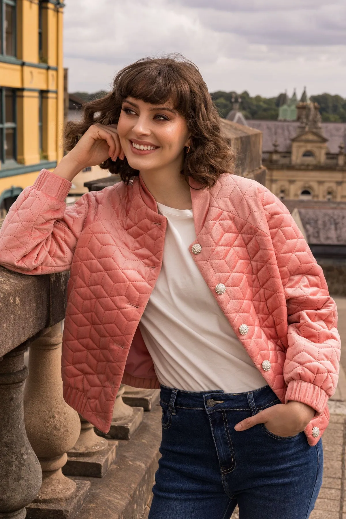 Velvet Bomber Jacket in Rose