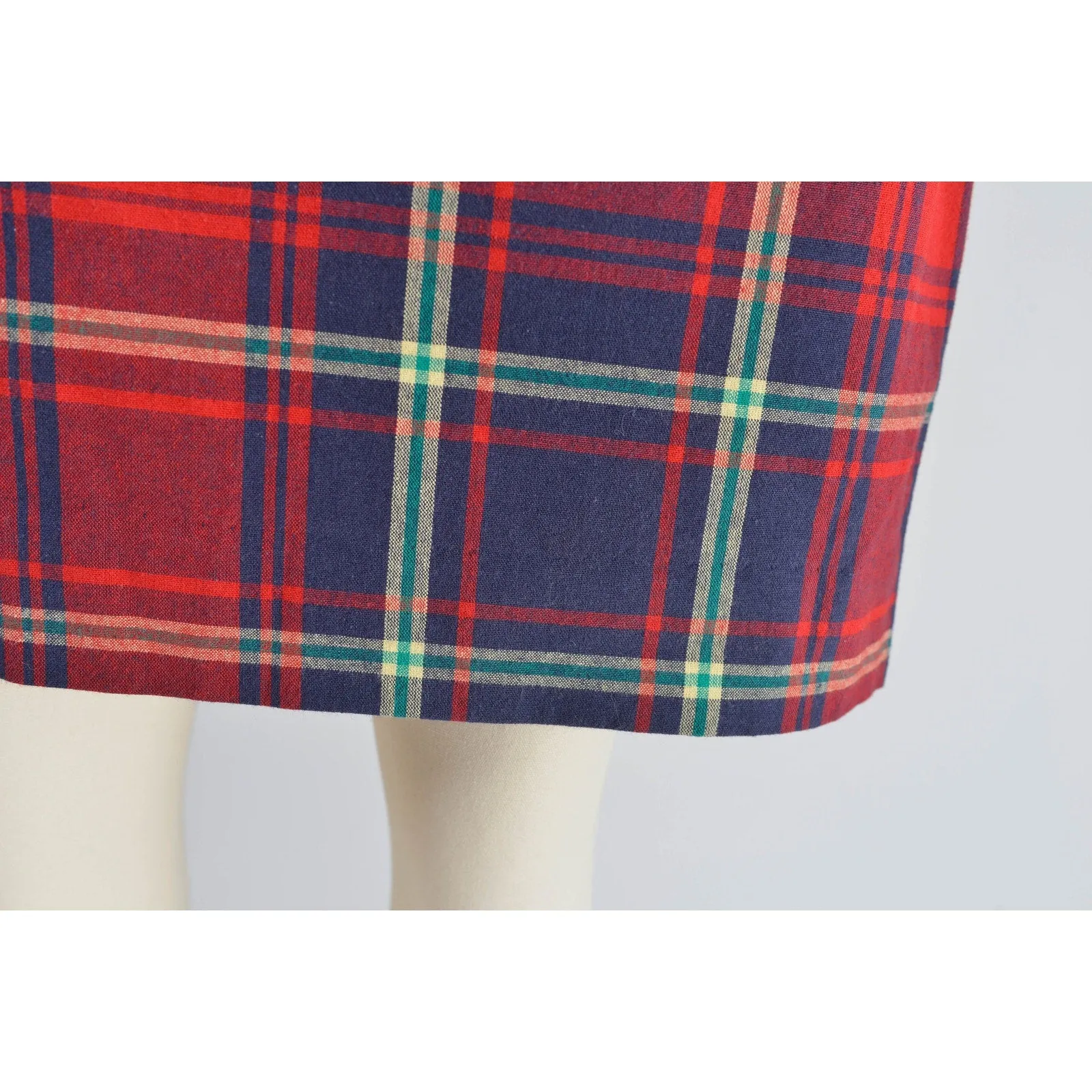 Vintage 90s Plaid High Waist Preppy Cotton Pencil Skirt with Pockets size Small