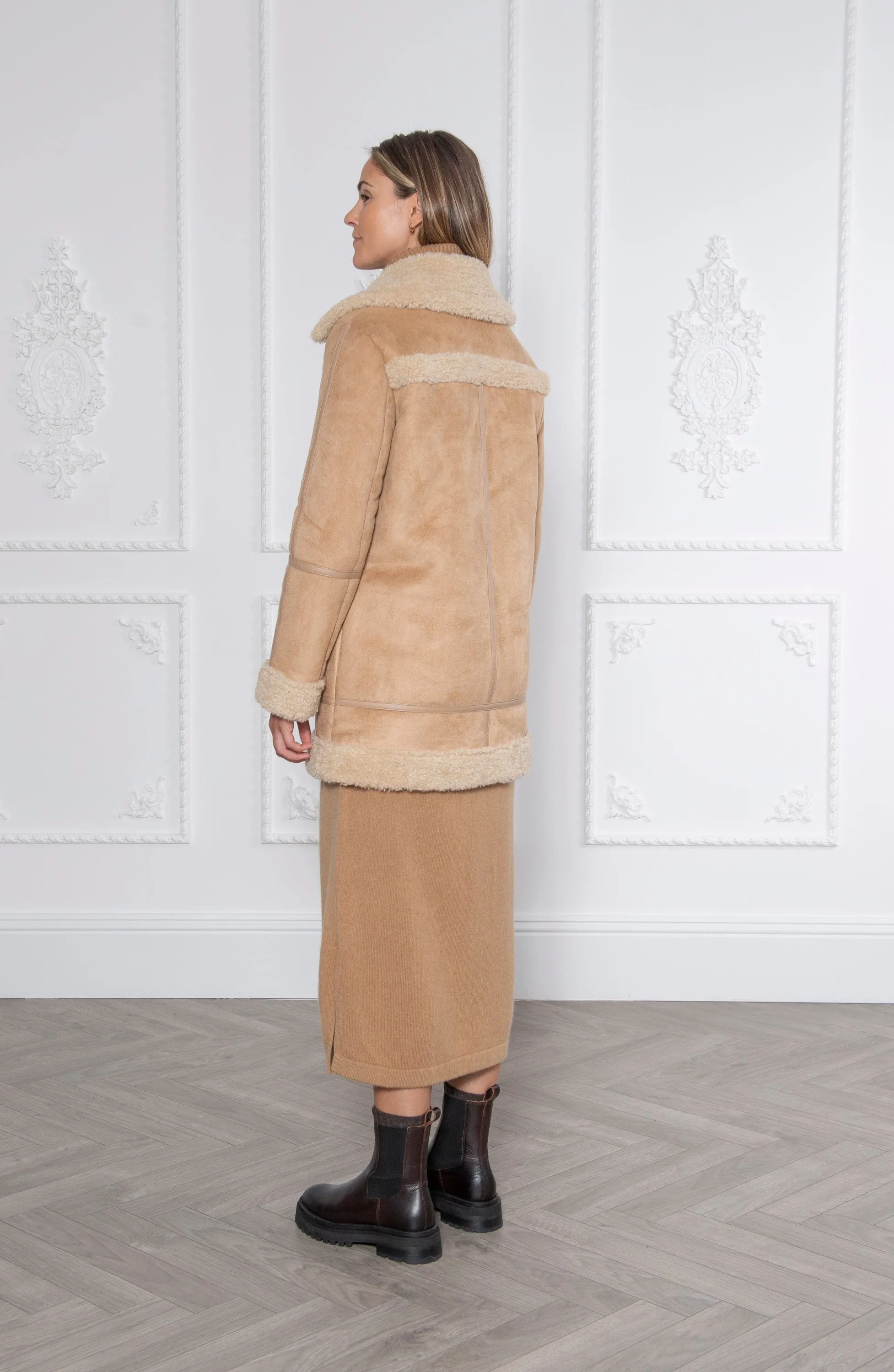 Weekend Vivien Panelled Recycled Vegan Shearling Coat | Tan