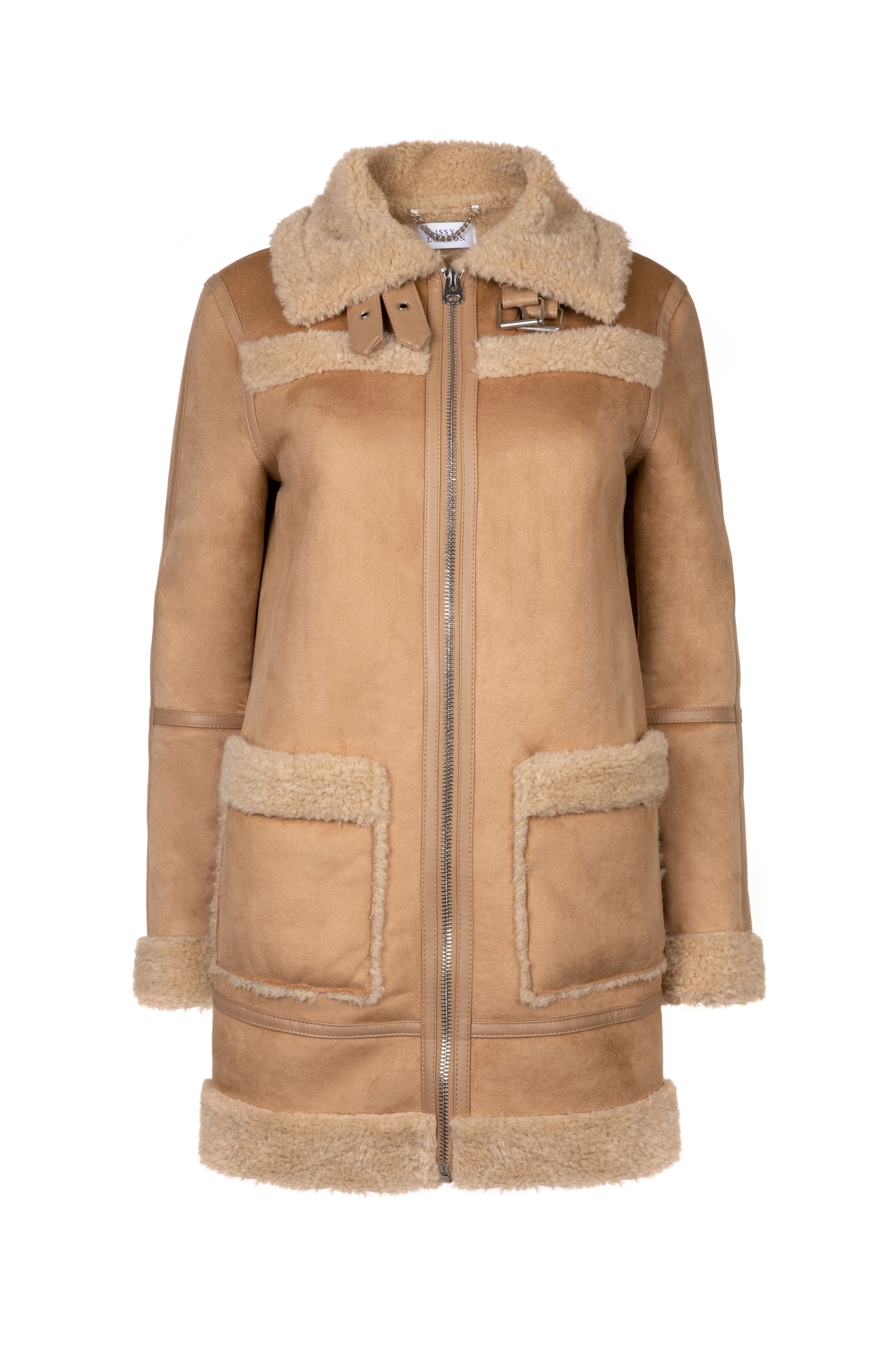 Weekend Vivien Panelled Recycled Vegan Shearling Coat | Tan