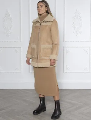 Weekend Vivien Panelled Recycled Vegan Shearling Coat | Tan