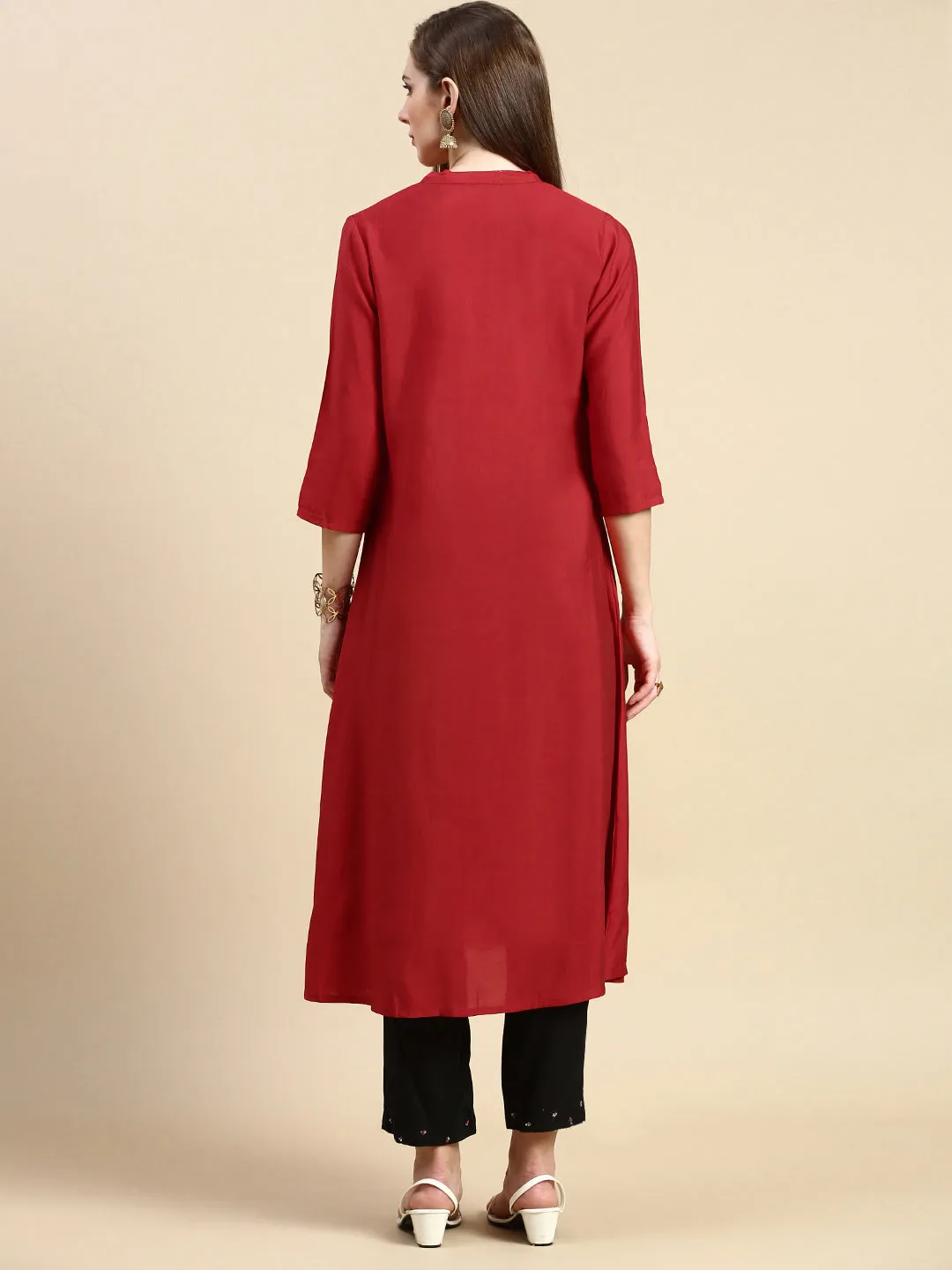 Women Solid Red A-Line Kurta