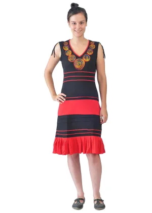 womens-black-red-sleeveless-cotton-dress-with-neckline-embroidery