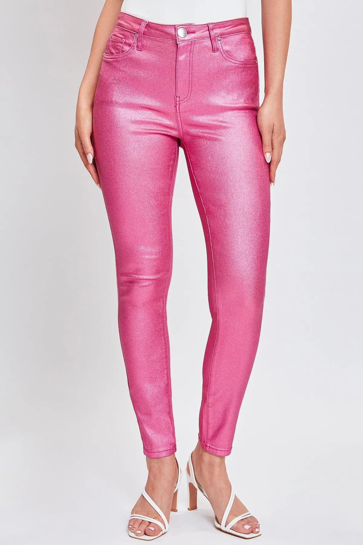 Women's  Metallic Hyperstretch Skinny Pants, Hot Pink