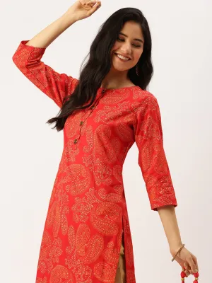 Women's Red Printed Straight Kurtas