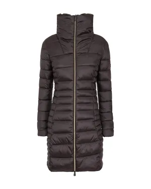 Women's Save the Duck | Hooded Long Puffer Quilted Coat | Brown Black