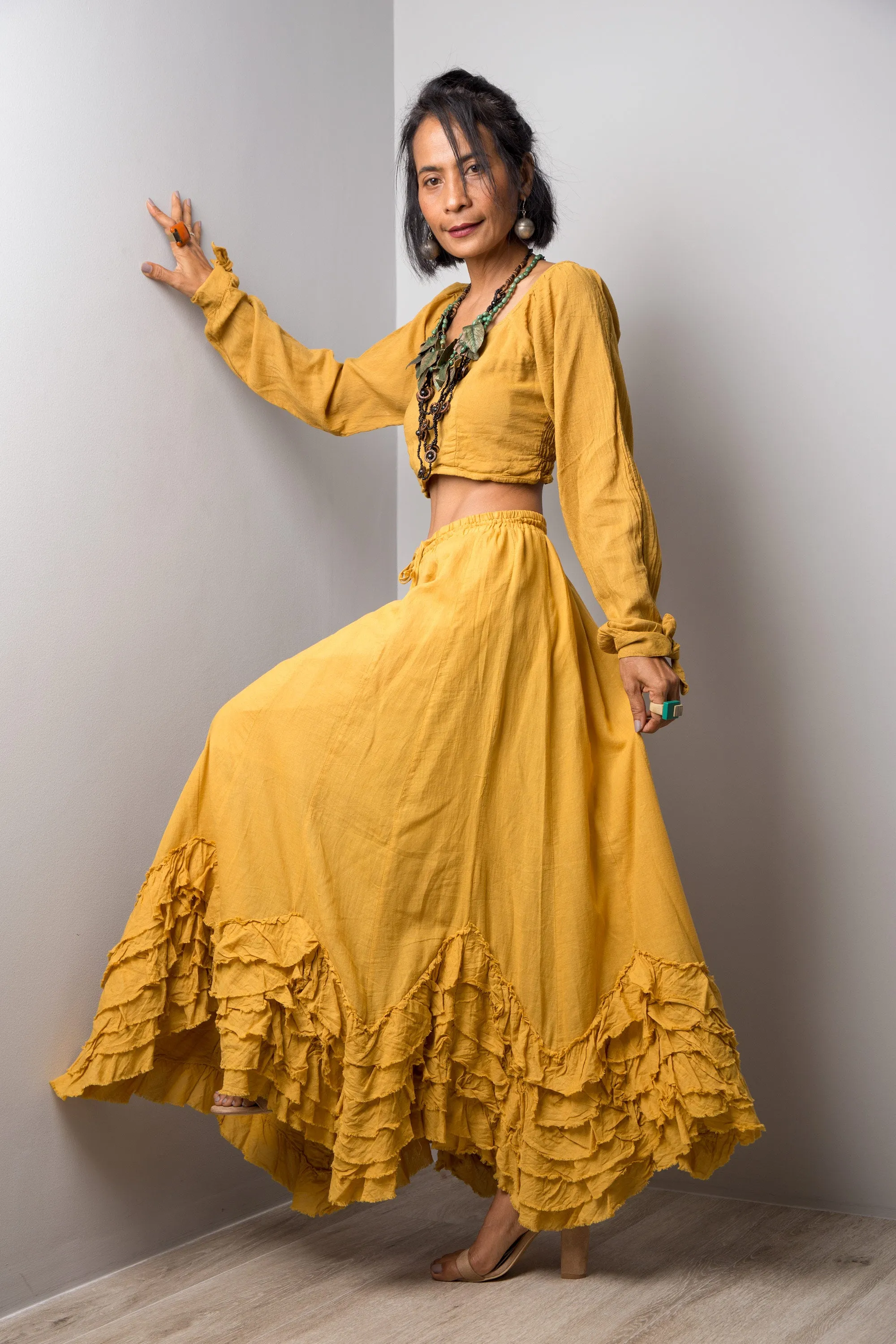 Yellow cotton boho skirt